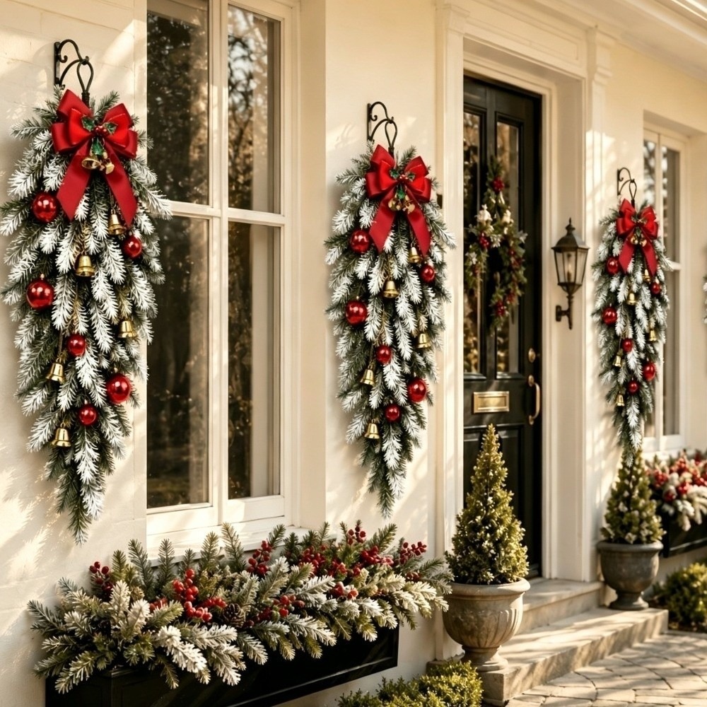 Christmas Wreath Fake - Artificial Christmas Decor Set Plastic Red