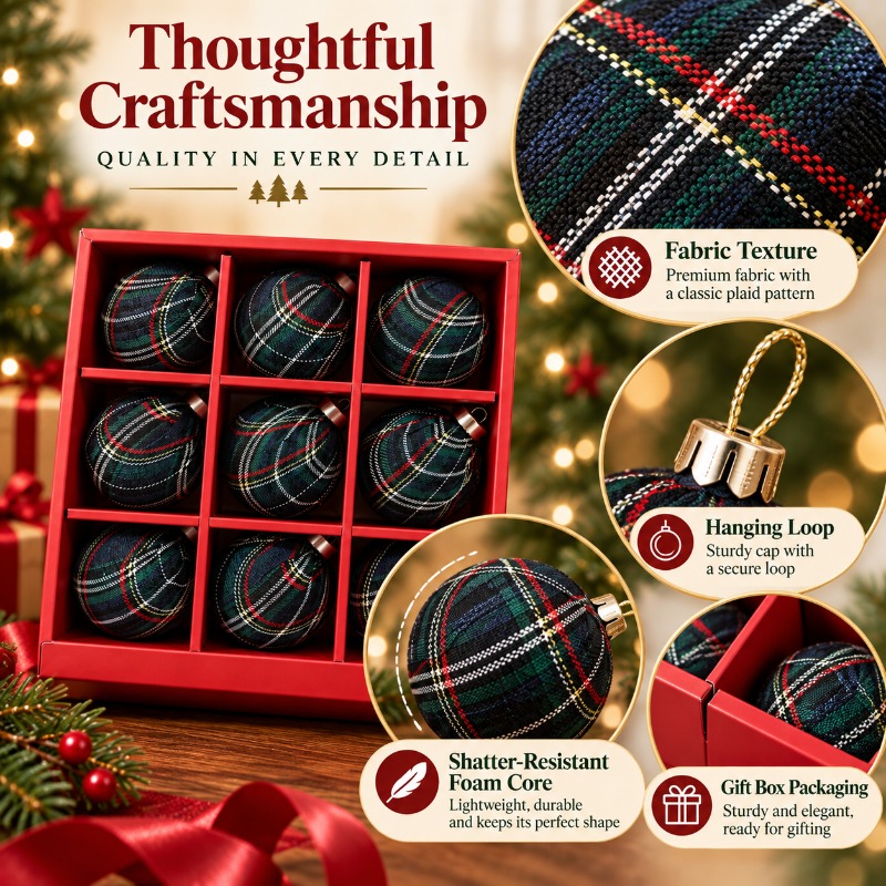 9Pcs 8cm Fabric Wrapped Plaid  - Gift Box Wrap Set ulasan dan harga