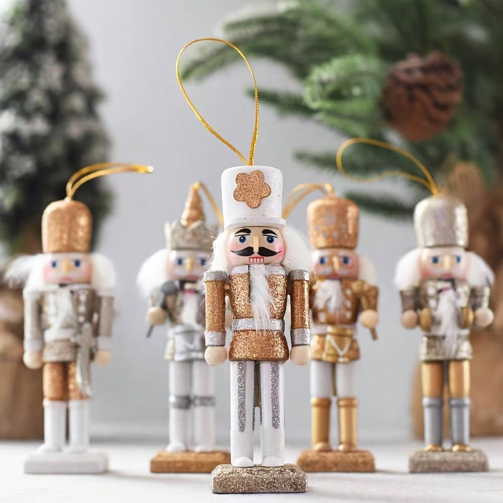 5pcs Champagne Gold Glitter Nu - Nutcracker Figurine ulasan dan harga
